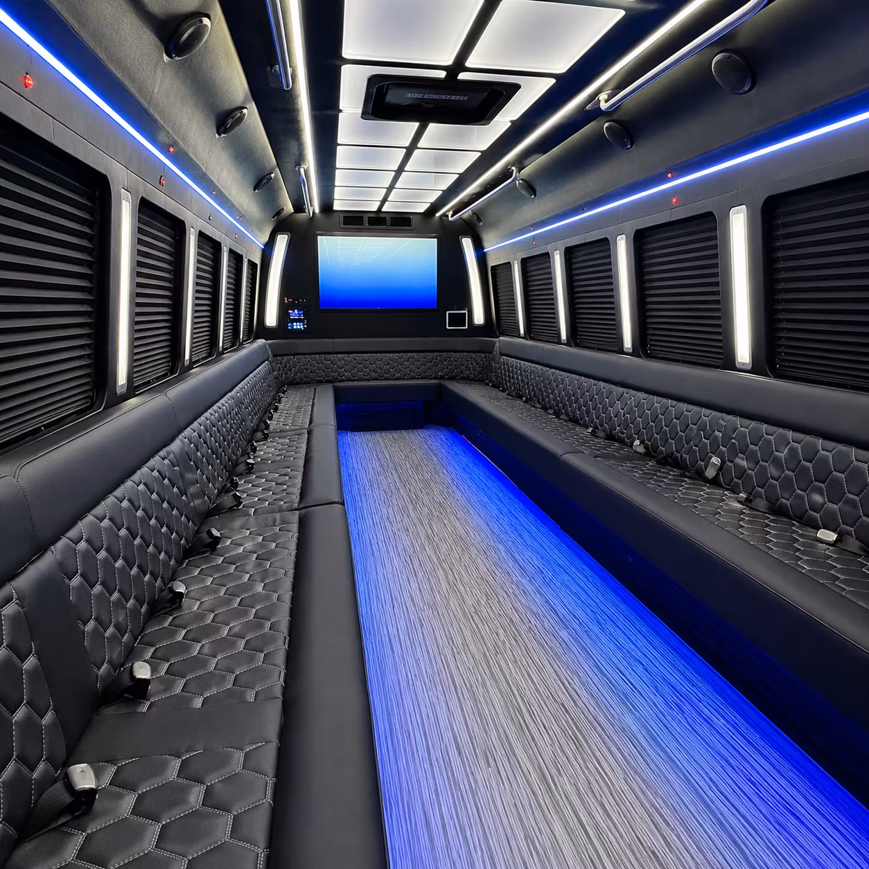 glendale 50 passenger party bus inside
